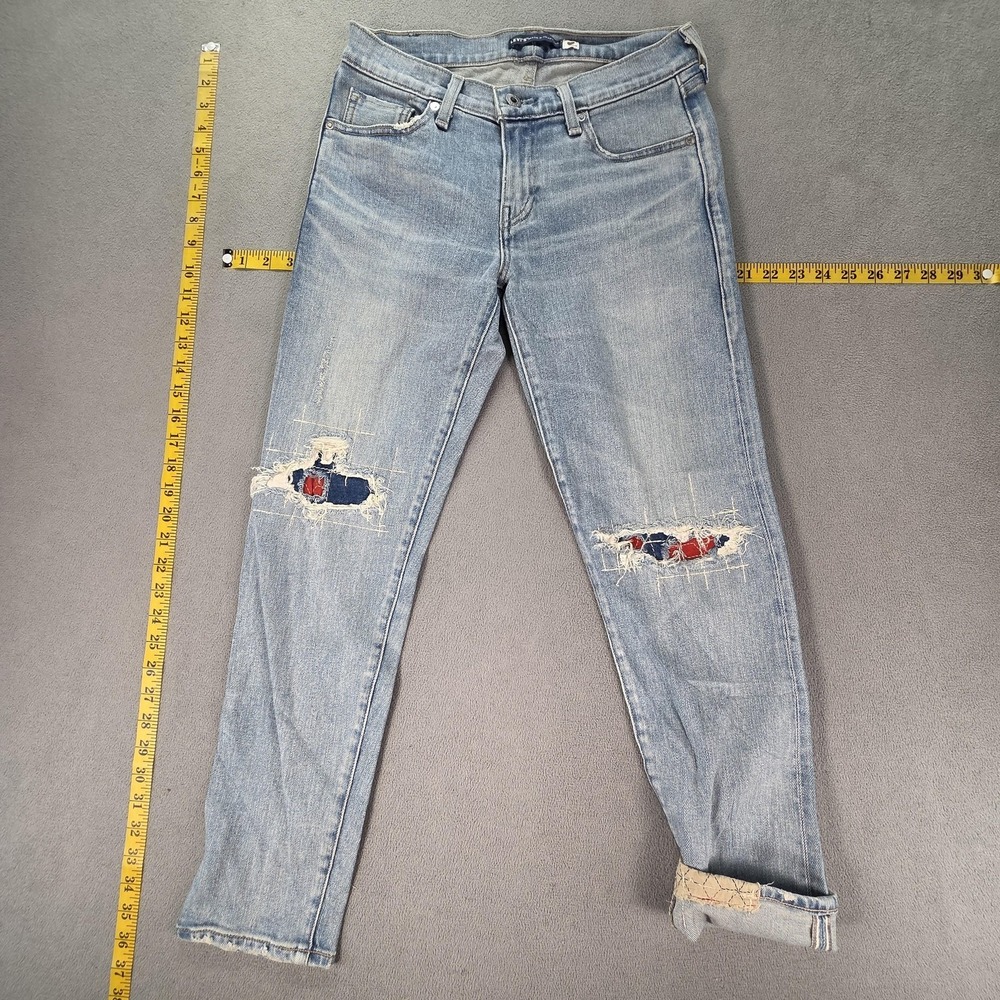 Levis Boyfriend Jeans Womens Selvedge Blue Light Wash Japan Patchwork Fits 27x27